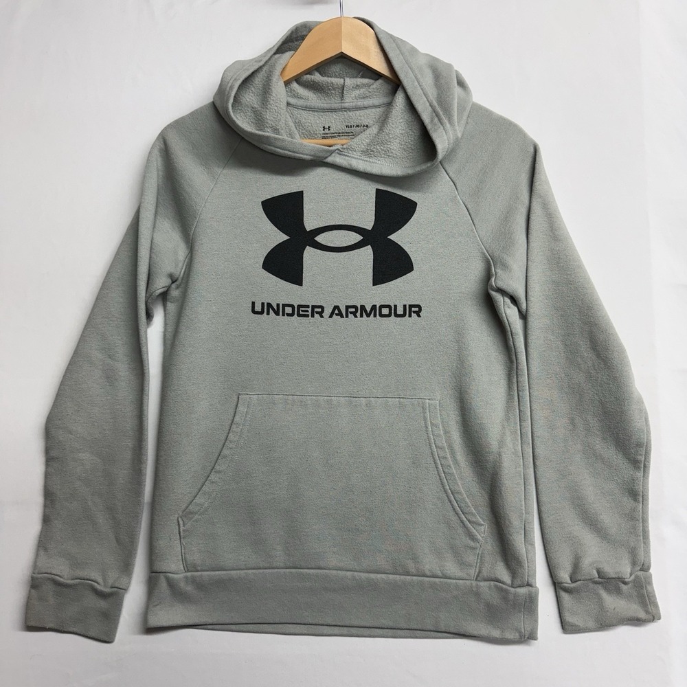 Under Armour Size Youth Large YLG Gray Logo Hoodie Pullover Sweatshirt‎